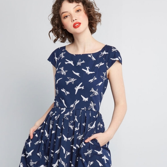 Modcloth blue airplane dress - Picture 3 of 9
